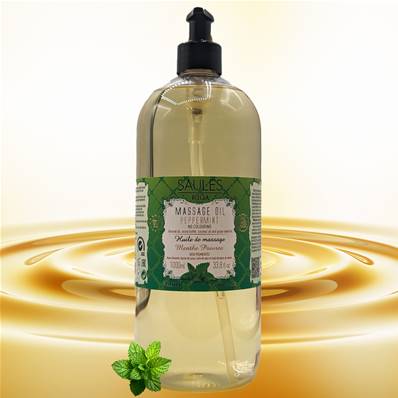 Huile de Massage Naturelle - Menthe Poivrée - Format Professionnel 1L